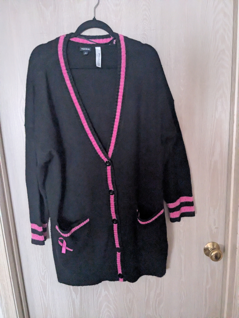 torrid Black Cardigan with Pink Trim and Ribbon Detail
